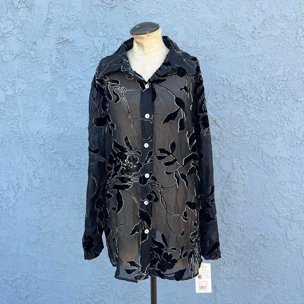 Velvet Burnout Blouse Black Size 2X whimsygoth goth